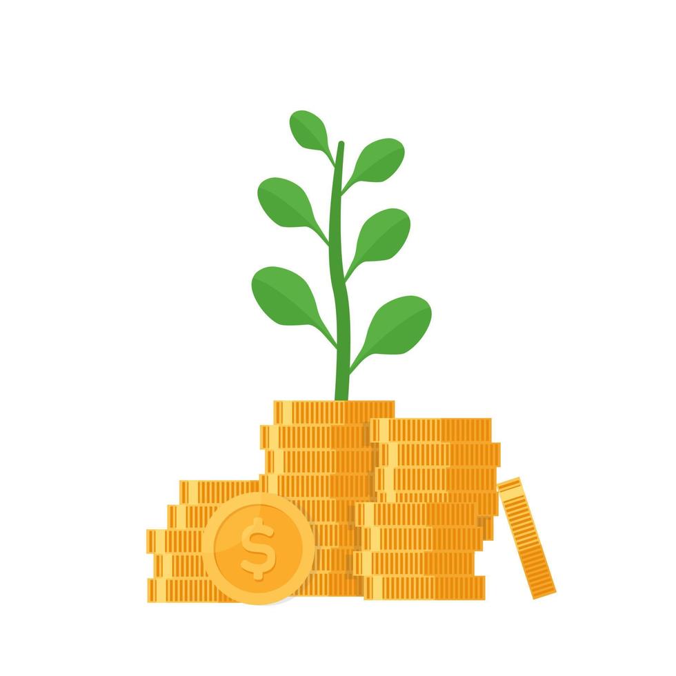 Tree growing on coins stack with Mutual fund, Income increase, revenue growth, credit money vector