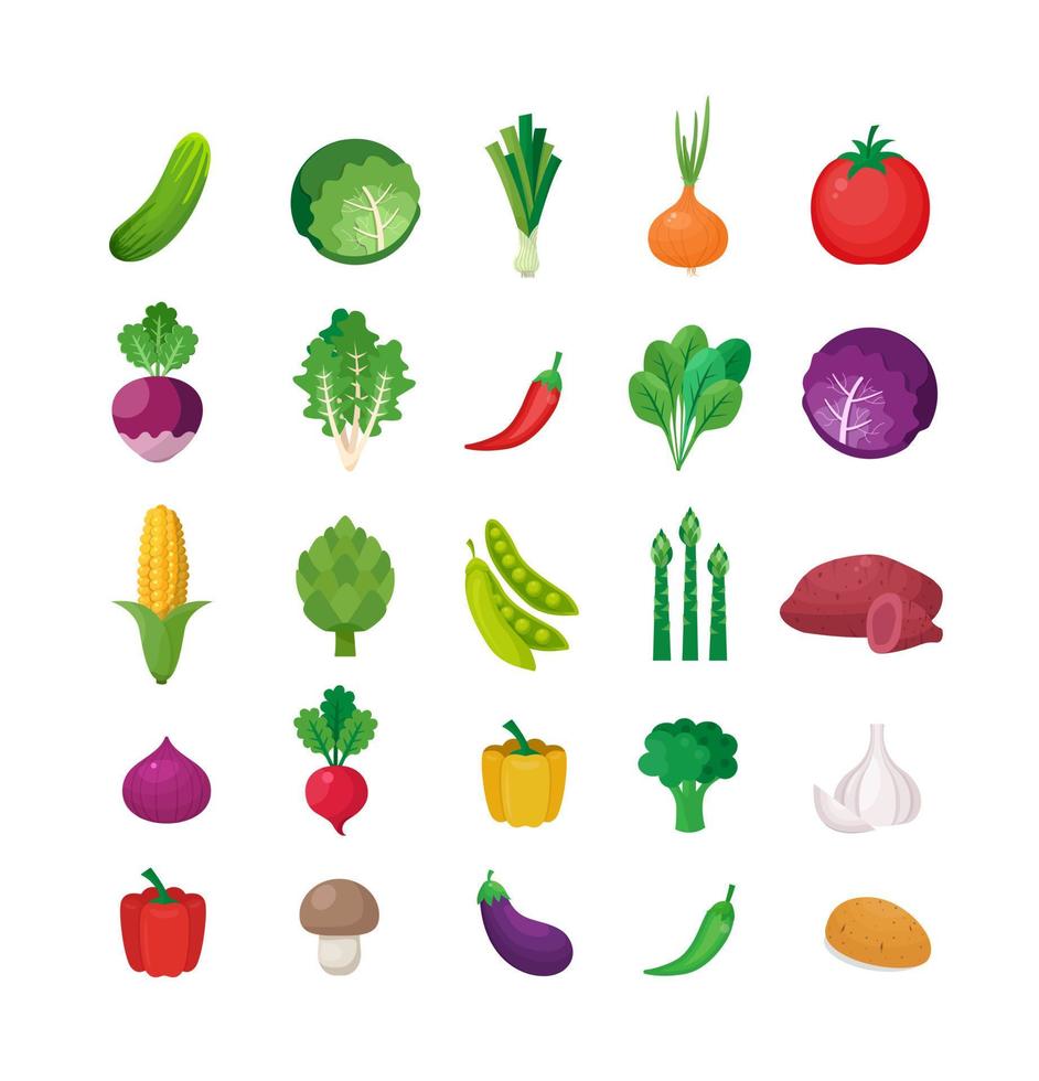 Vector vegetables icons set in cartoon style