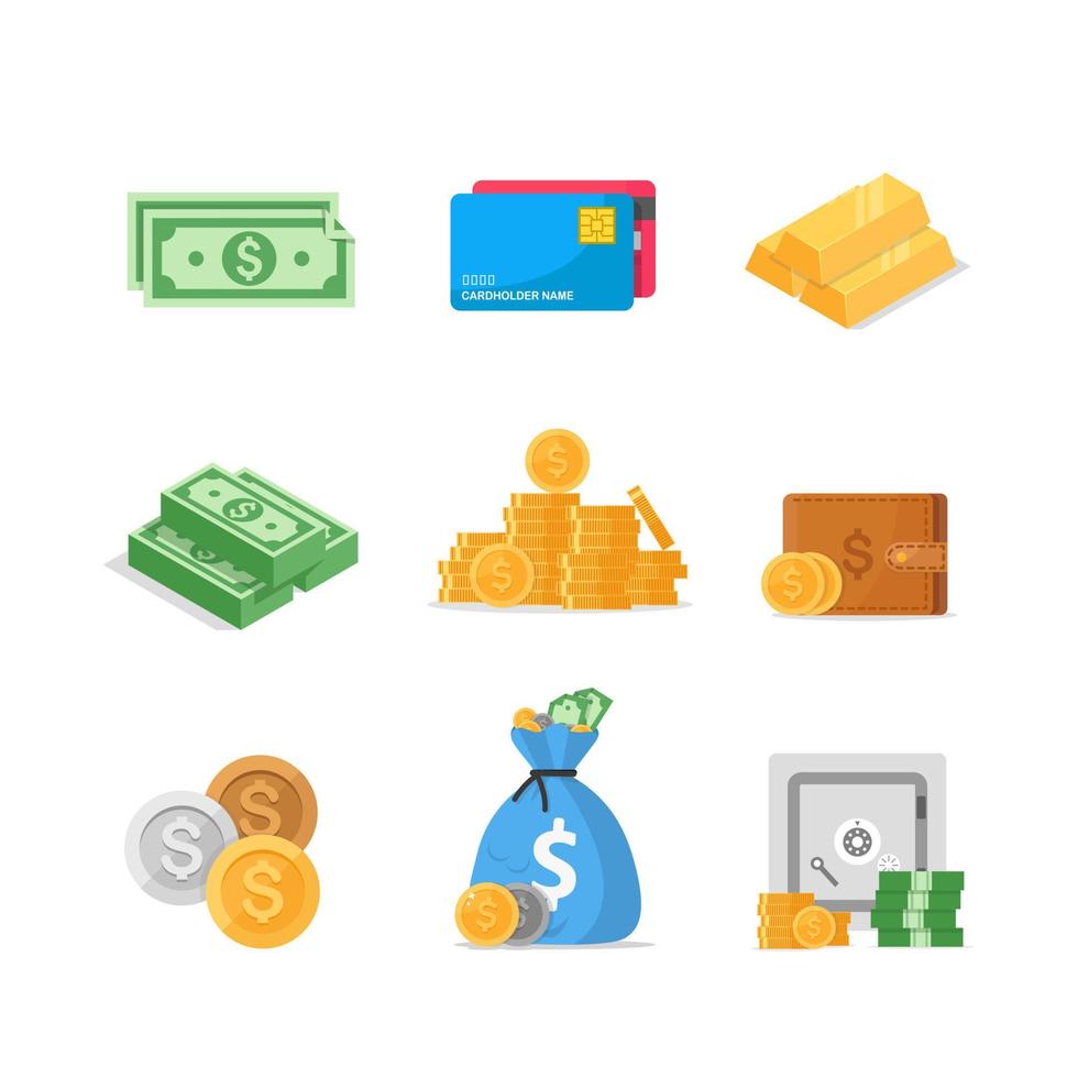 Variety of bills with coins and elements vector