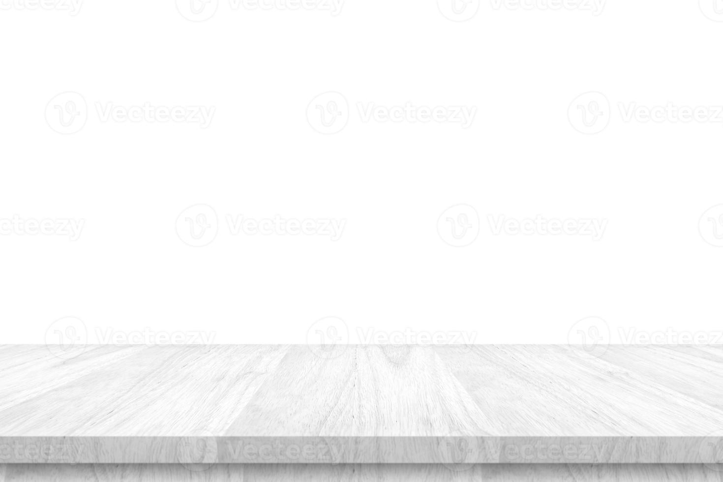 Mesa de madera blanca vacía aislada sobre fondo blanco foto