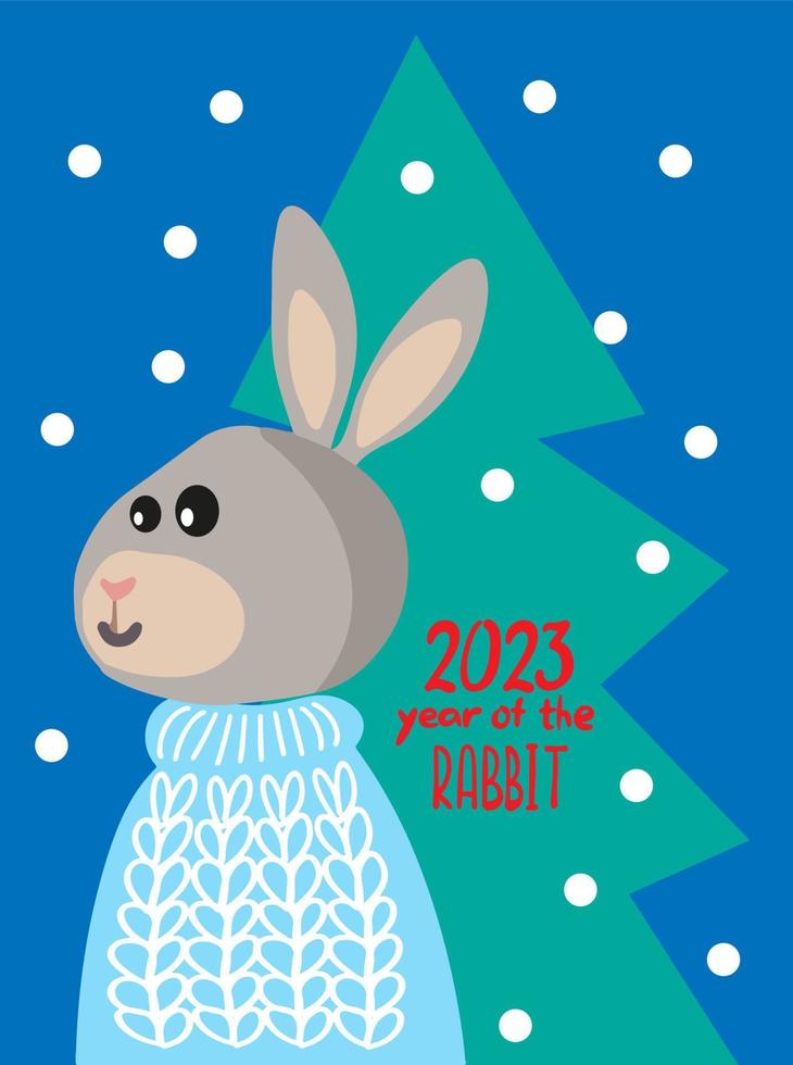 Merry Christmas greeting card. Cute cartoon character rabbit . vector