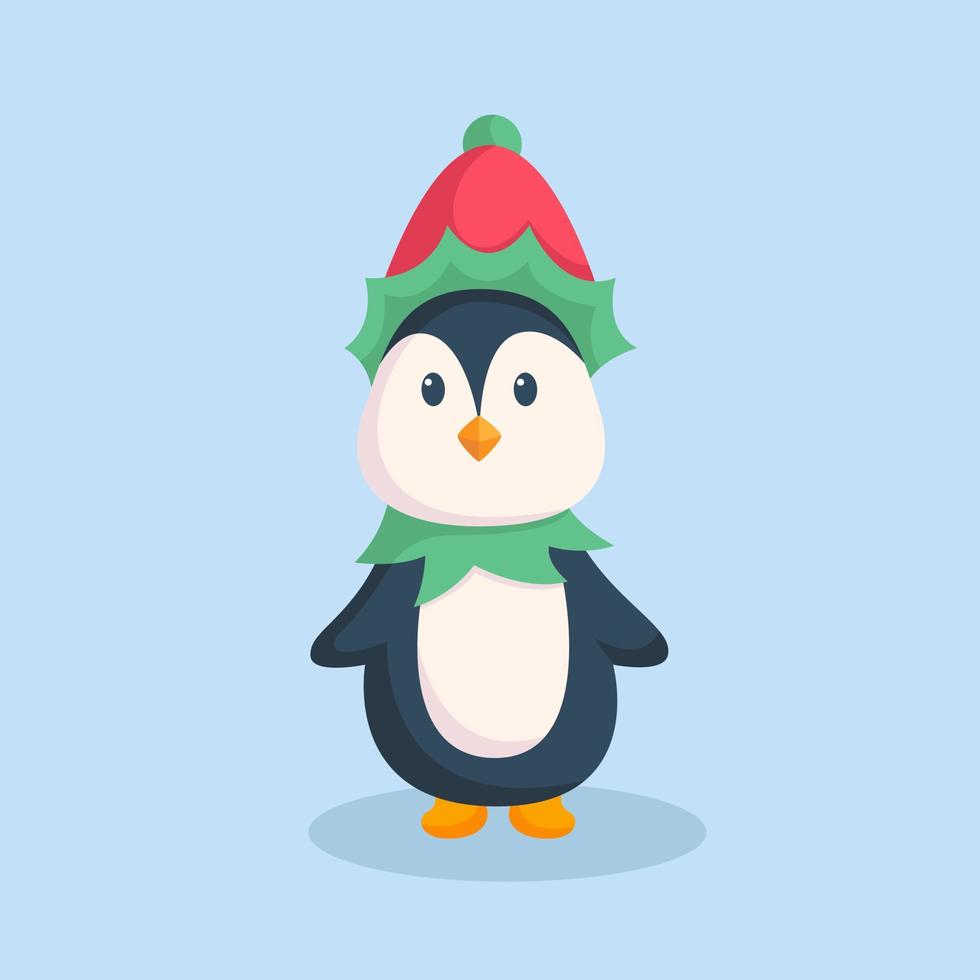 ilustración de diseño de personaje de pequeño pingüino de navidad vector