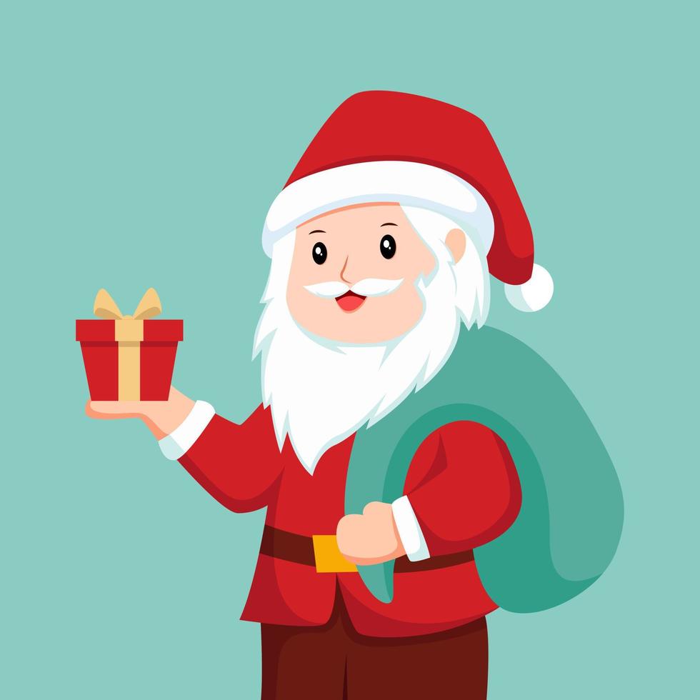 navidad santa con ilustración de diseño de personajes de regalo vector