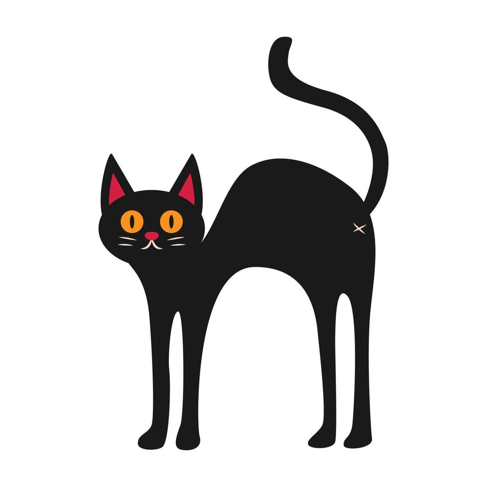 gato negro sorprendido con cola levantada. ilustración vectorial vector