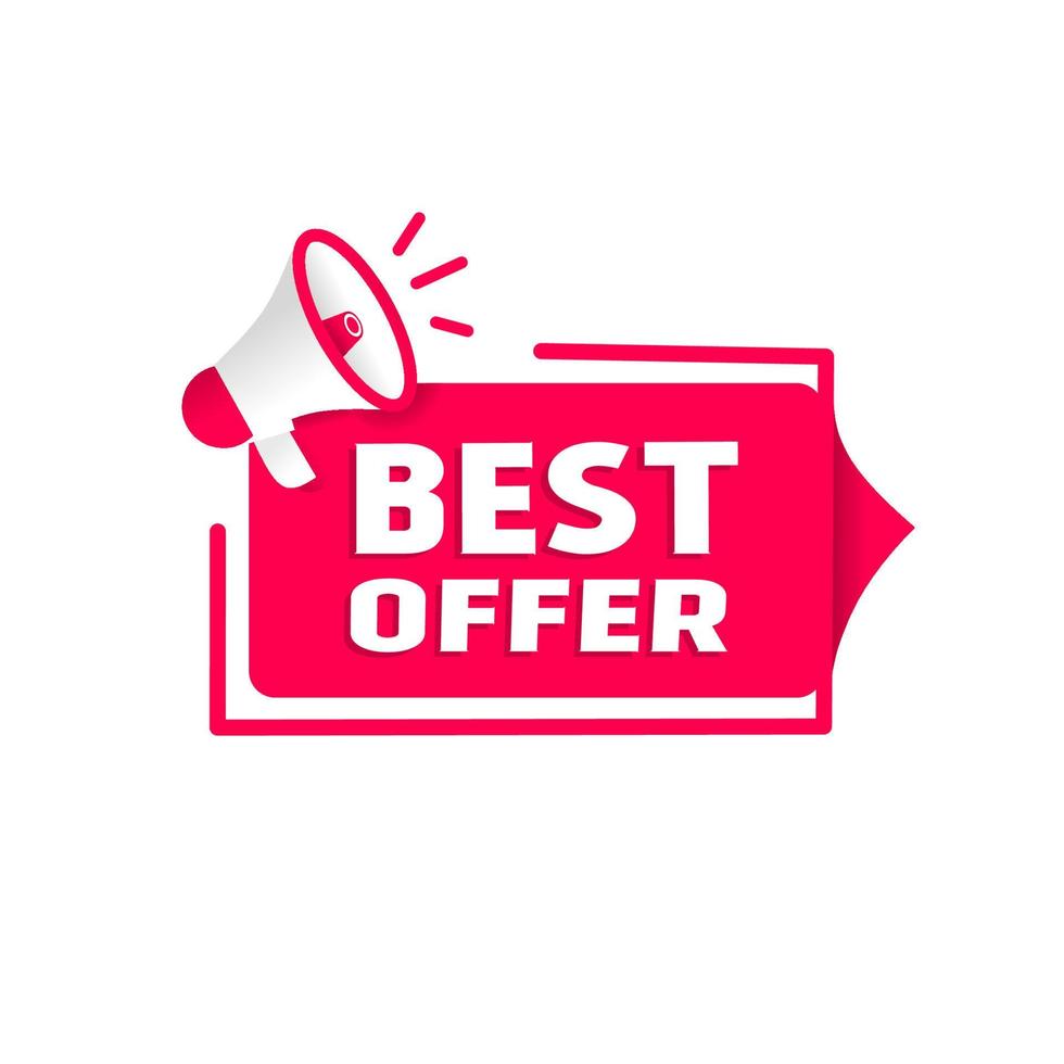 Banner with Best offer, label. Megaphone icon. Flat style design. Vector  illustration. 13021611 Vector Art at Vecteezy