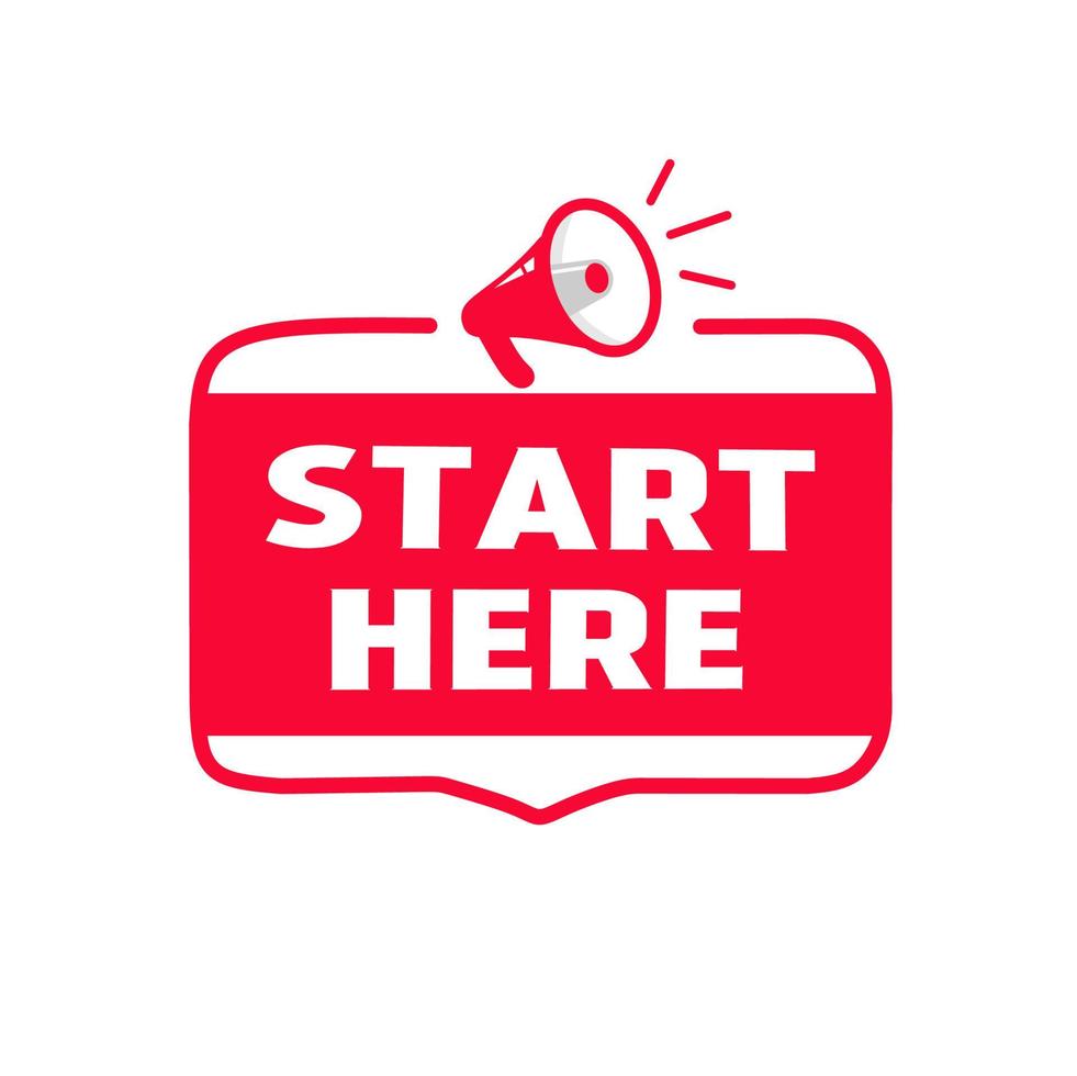 Start here banner, icon, design. Modern vector illustration.