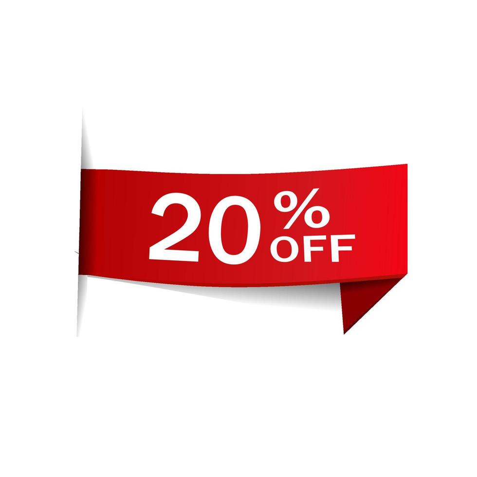 20 percent off discount banner template. Flat label design. Vector illustration isolated on white background.