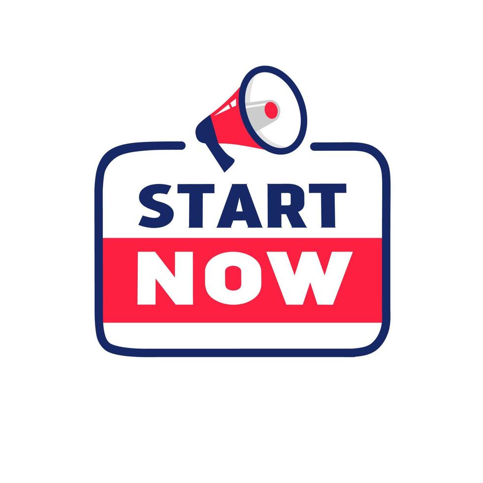 Start now. Text on badge icon. Flat vector design.