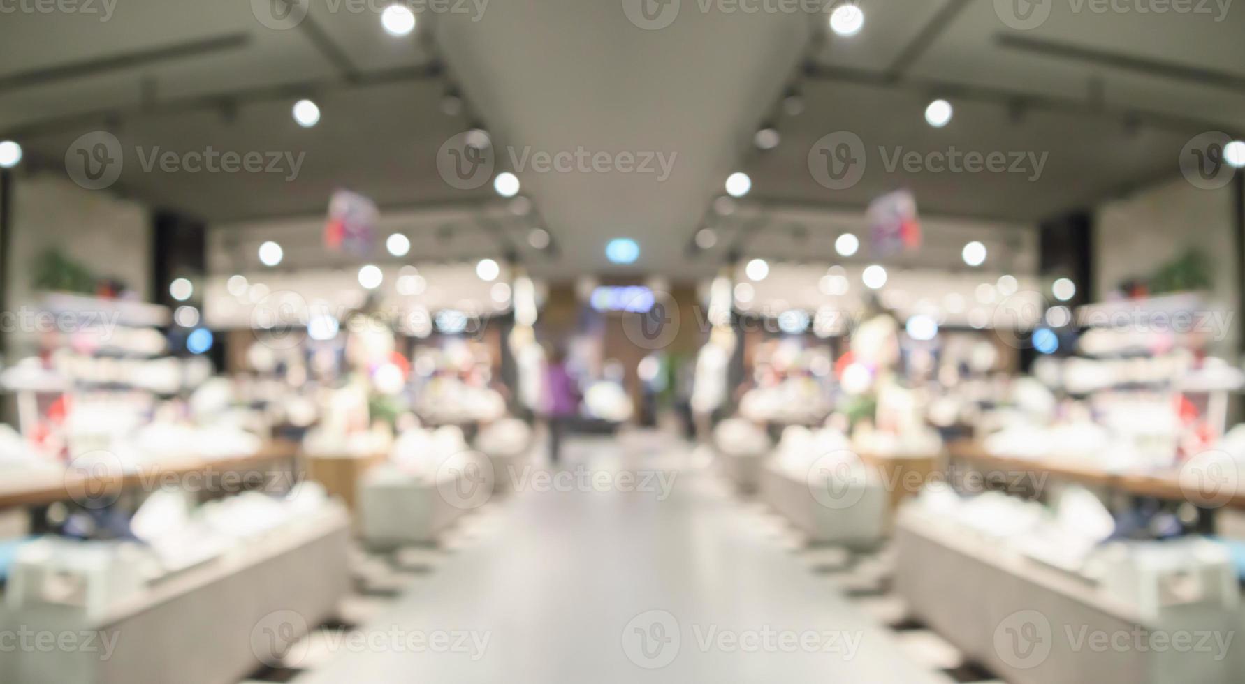 Abstract blur clothing boutique display interior of shopping mall background photo