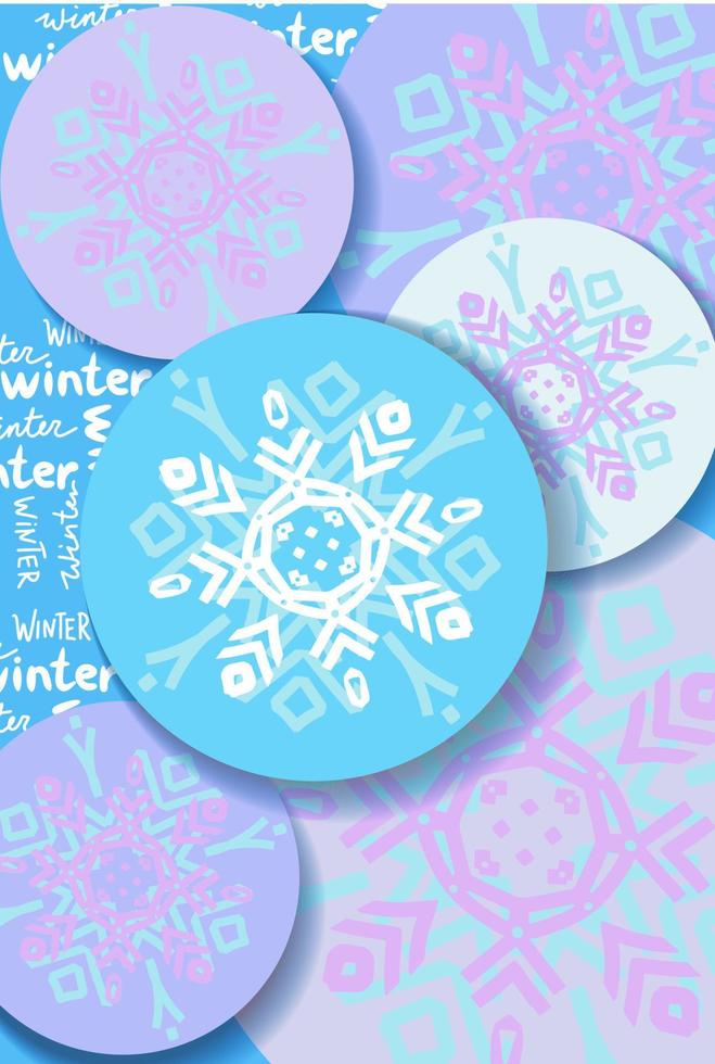 vector circles of snowflakes paper cut out art style for winter background design or christmas greeting card