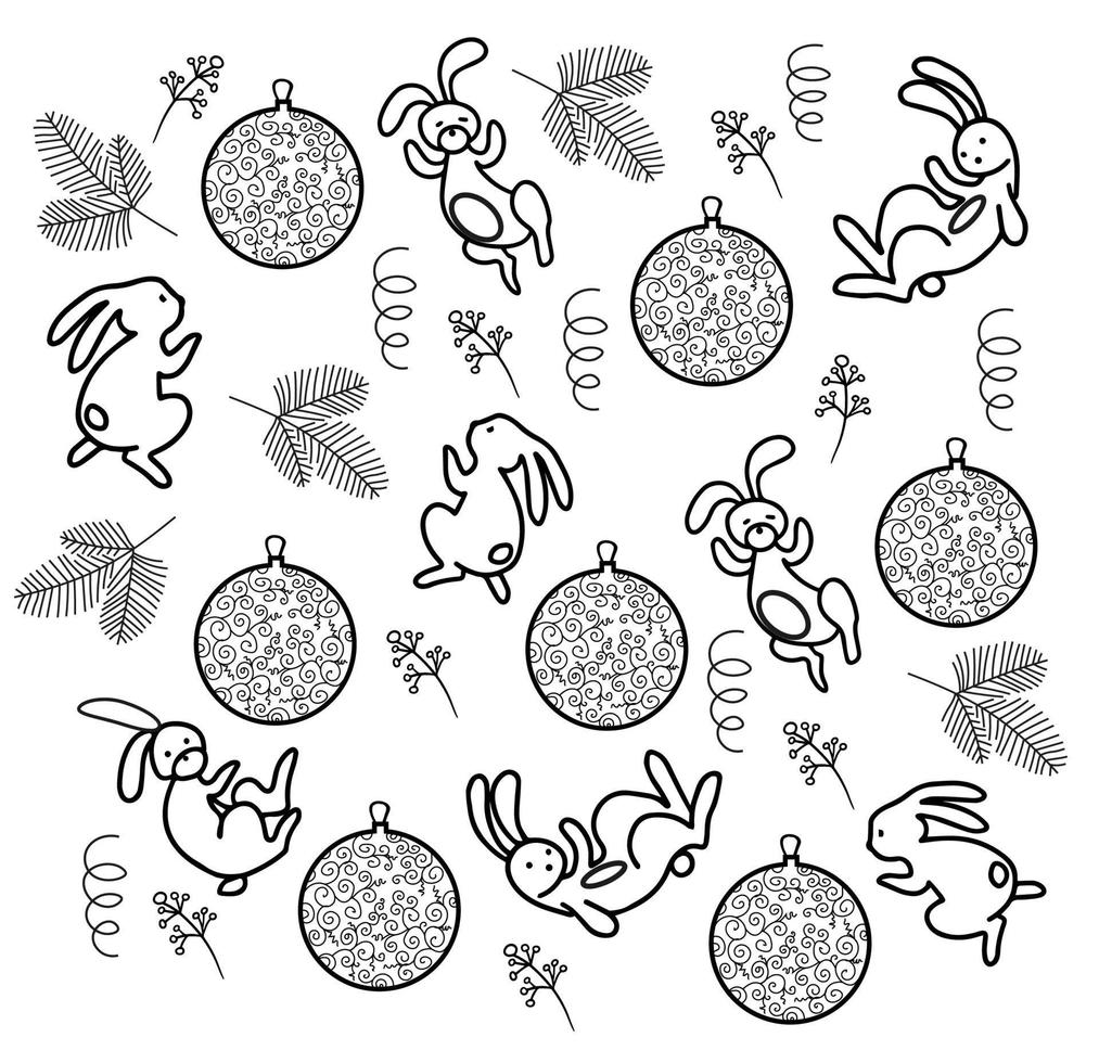 christmas new year rubbit bunny doodle, symbol of the year 2023 vector