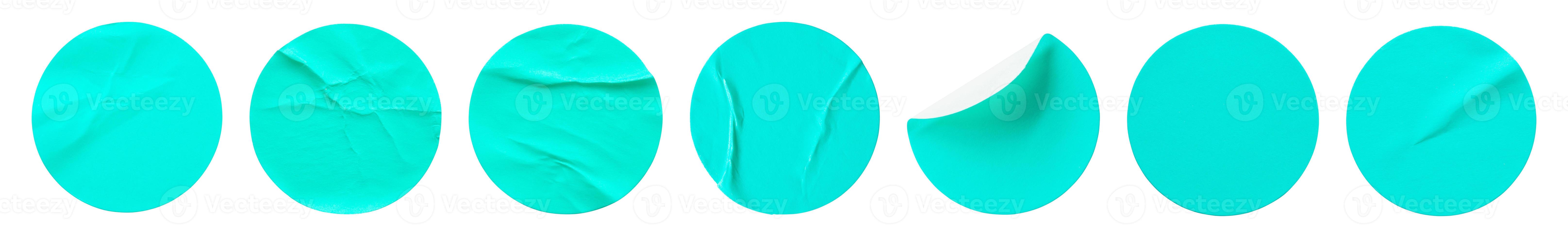 Blue round paper sticker label set isolated on white background photo