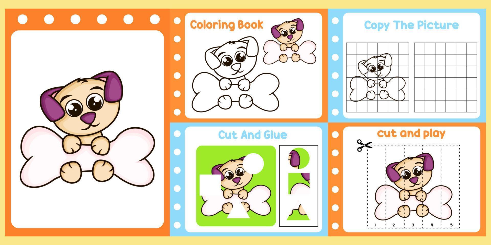 worksheets pack for kids with dog vector. children's study book vector