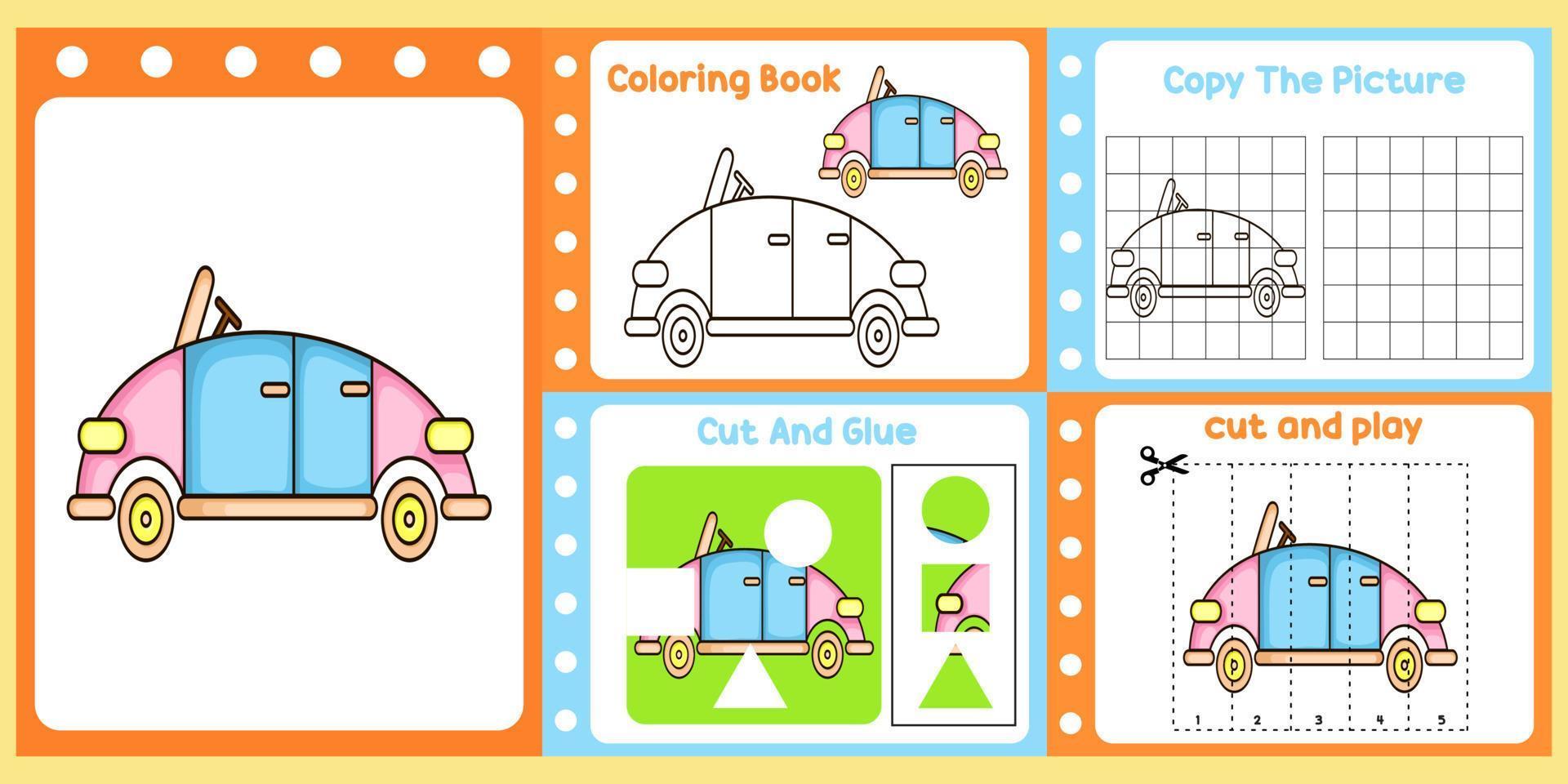 worksheets pack for kids with car vector. children's study book vector