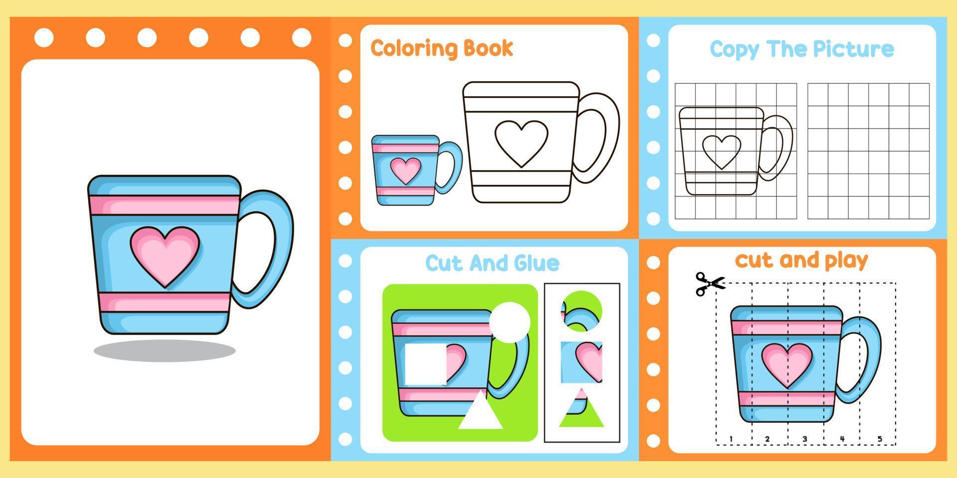 paquete de hojas de trabajo para niños con vector de taza. libro de estudio para niños