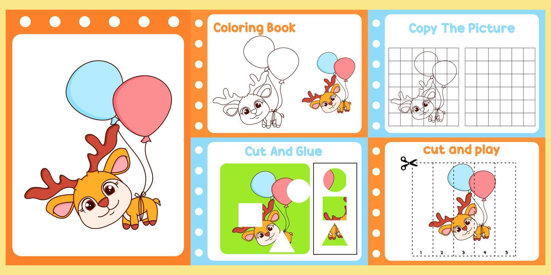 worksheets pack for kids with deer vector. children's study book vector