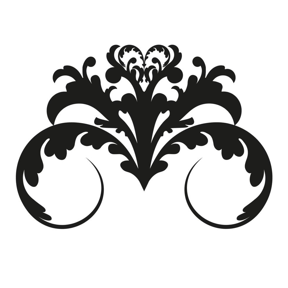 Remolino de ornamento de pergamino barroco vintage de damasco vectorial. remolino del escudo heráldico del monograma victoriano. retro floral patrón de hojas frontera follaje antiguo acanto caligrafía grabado tatuaje. vector