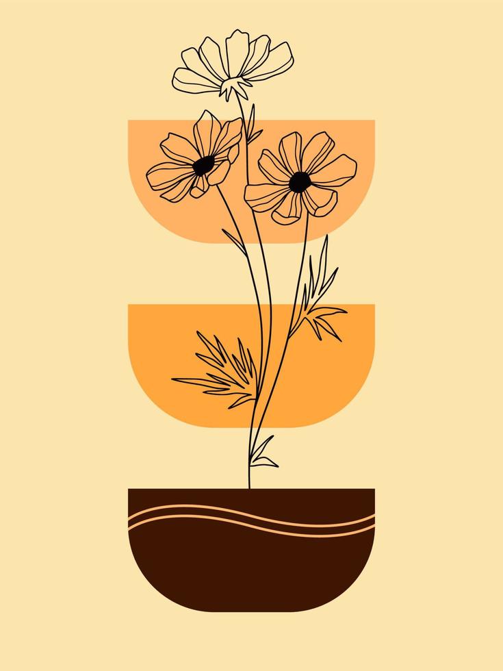 flor de arte de pared boho de diseño plano dibujado a mano vector