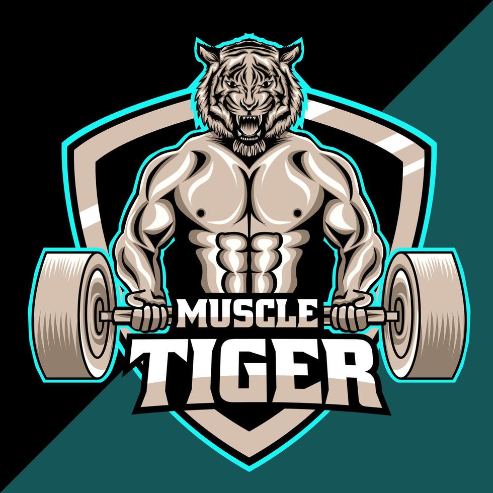 plantilla de logotipo de mascota de tigre muscular. fácil de editar y personalizar vector