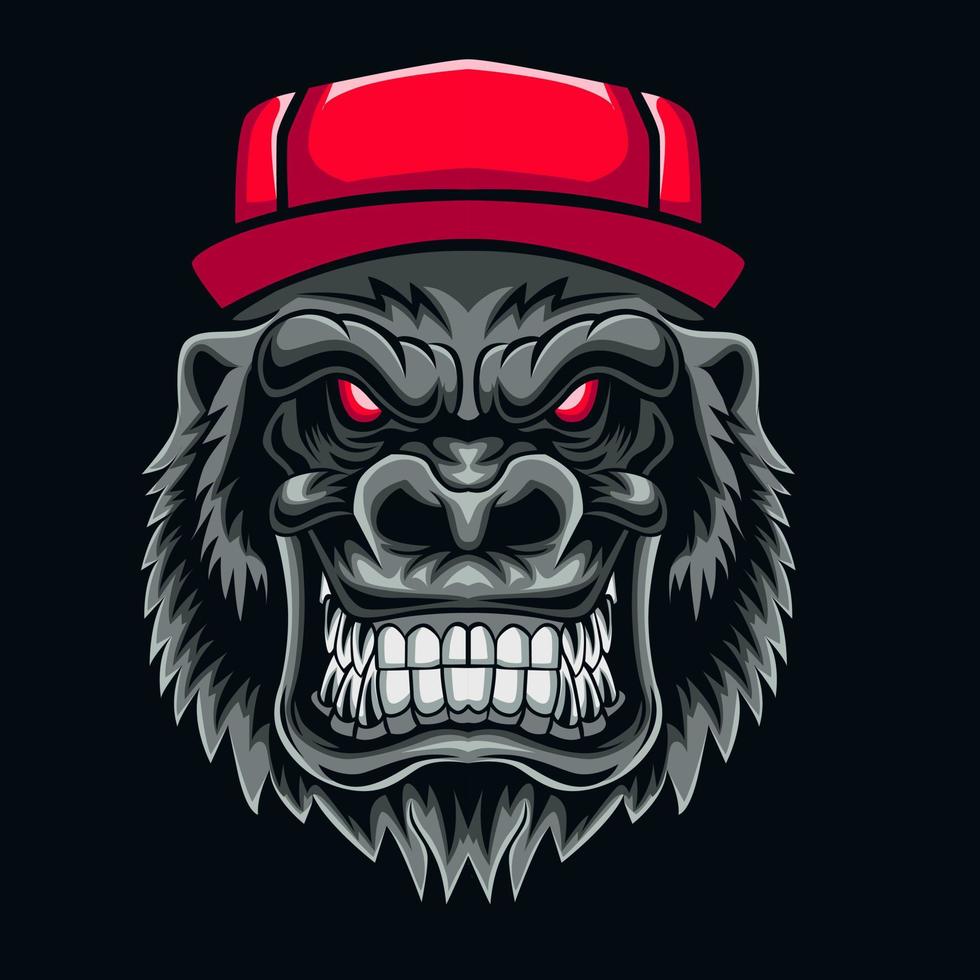 gorilla with red hat vector illustration