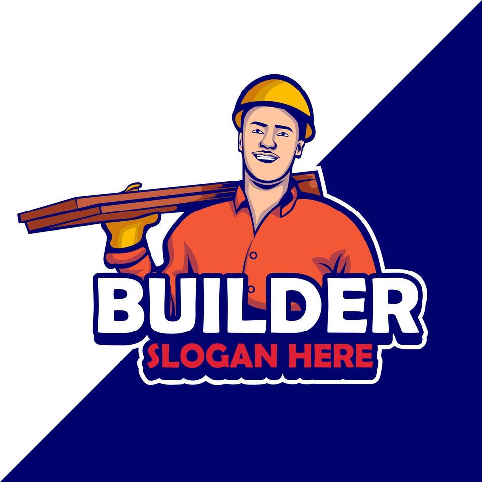 builder mascot character logo design vector