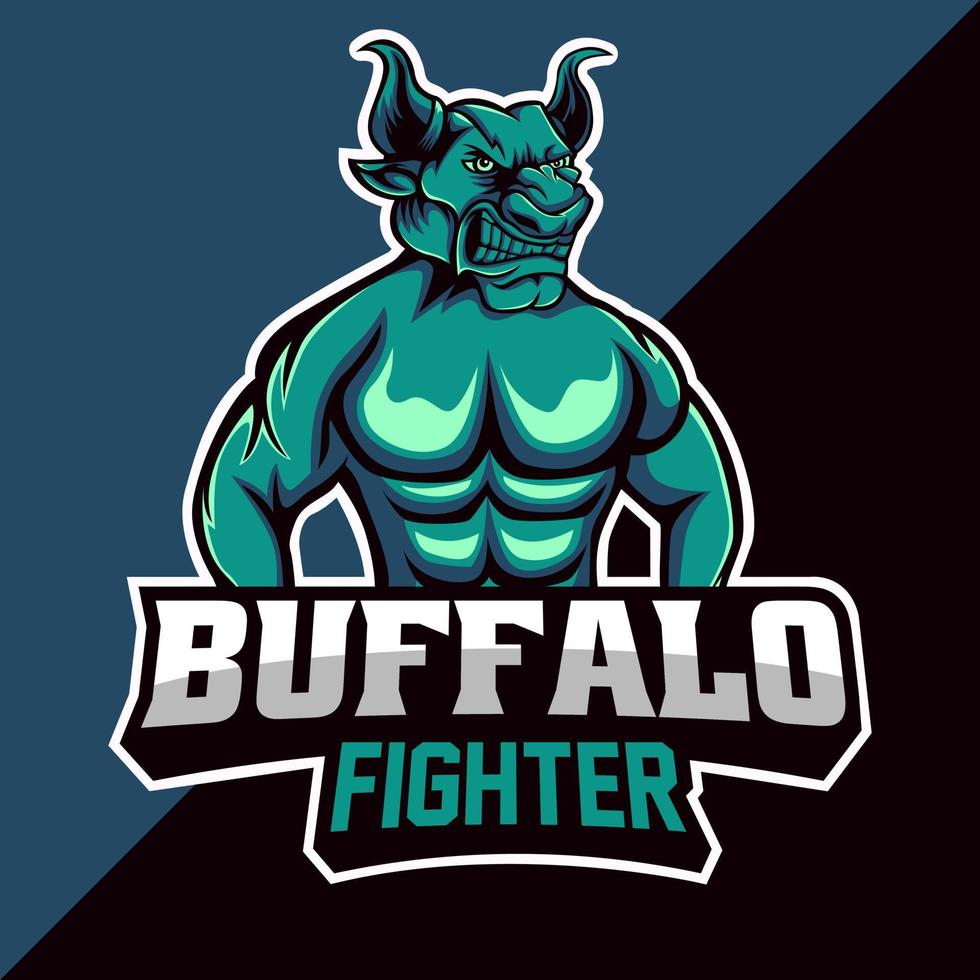 diseño de mascota del logotipo de esport de luchador de búfalo vector