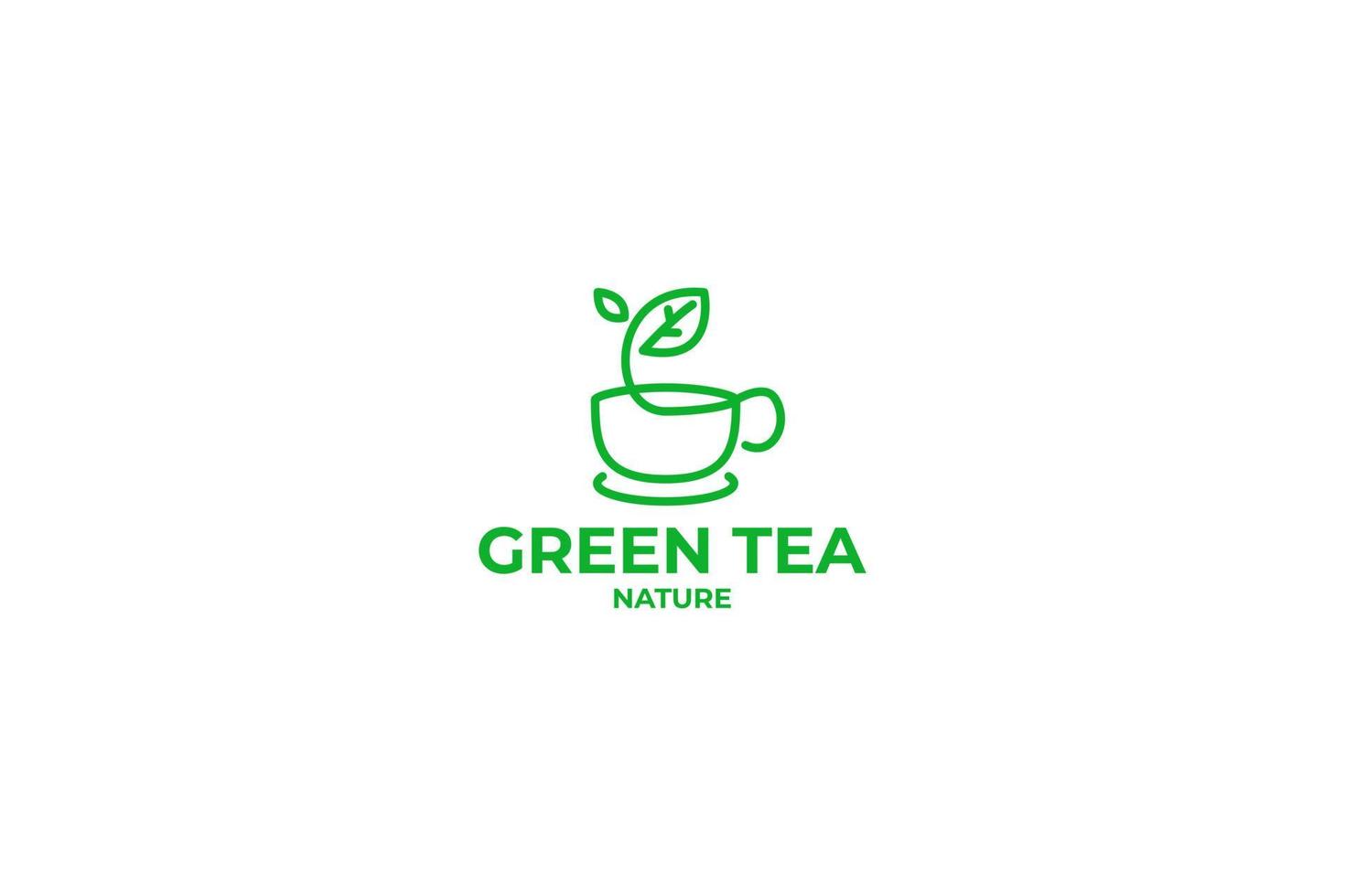 Flat leaf tea cup simple line logo design vector illustration idea