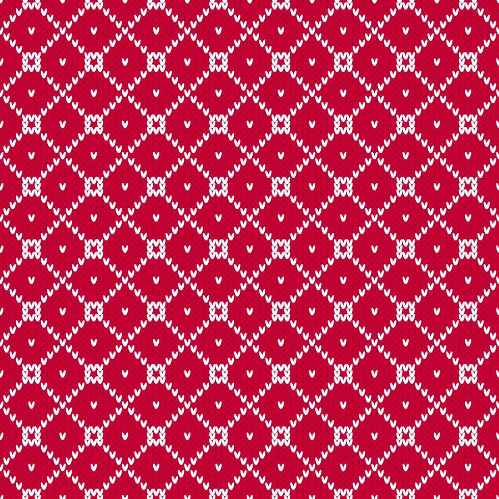 Red and white Christmas sweater Fair Isle seamless diamond checkered pattern. vector