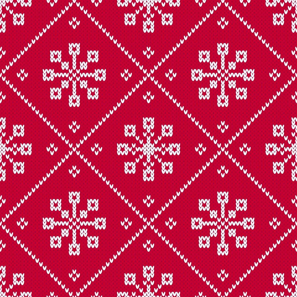 suéter de navidad rojo y blanco patrón de diamante sin costuras con copos de nieve. vector