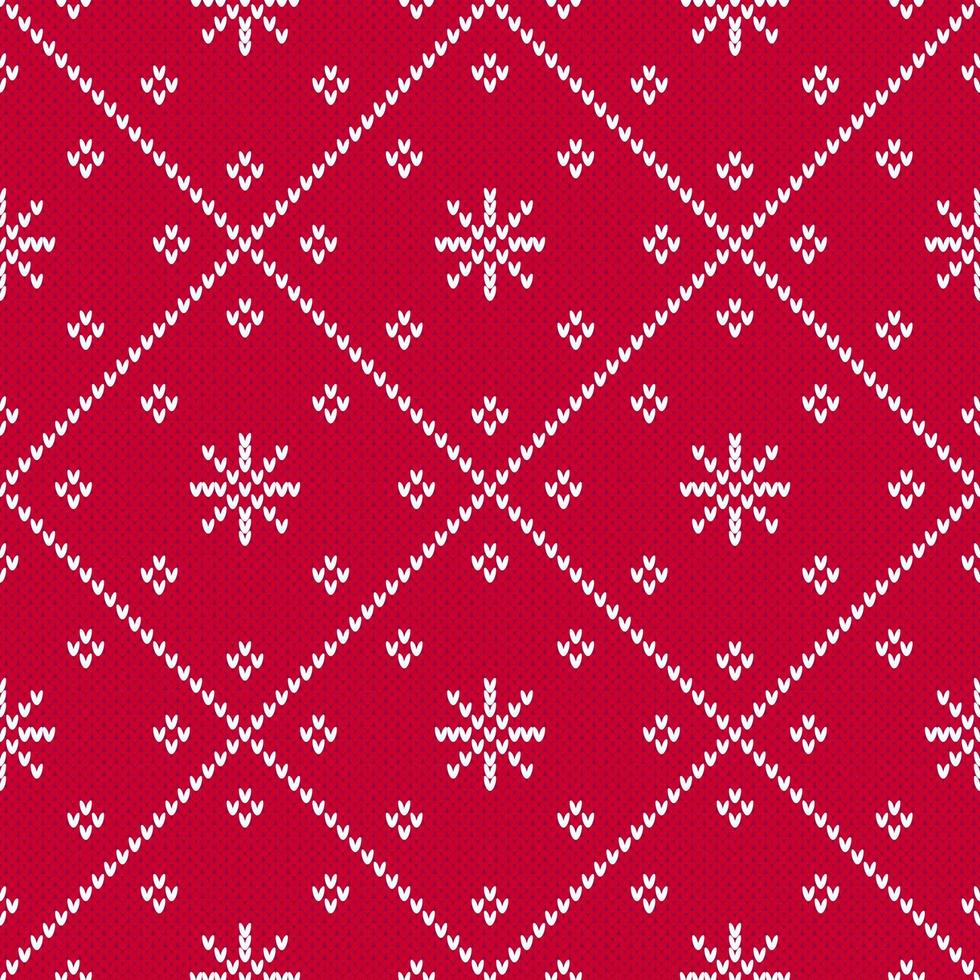 White on red Christmas sweater seamless diamond pattern with snowflakes. vector