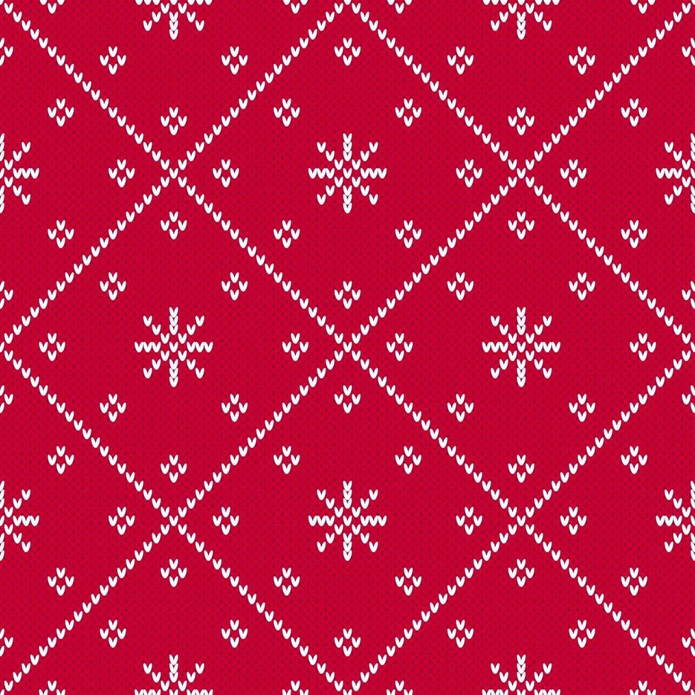 White on red Christmas sweater seamless diamond pattern with snowflakes. vector