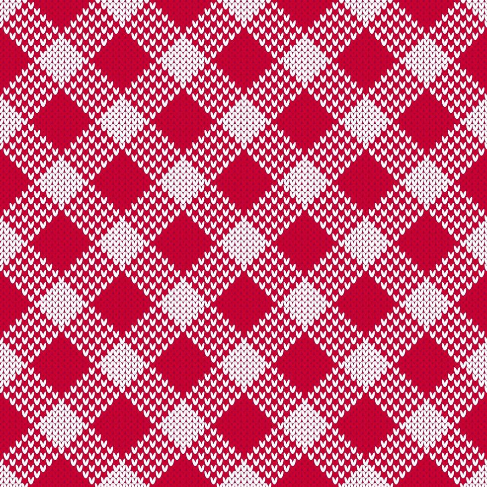 Red and white plaid Christmas sweater knitted seamless pattern. vector