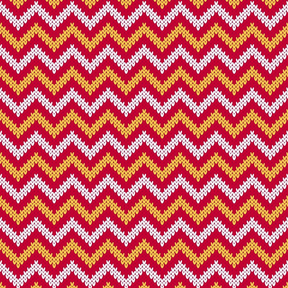 Red knitted Christmas sweater chevron stripe seamless pattern. vector