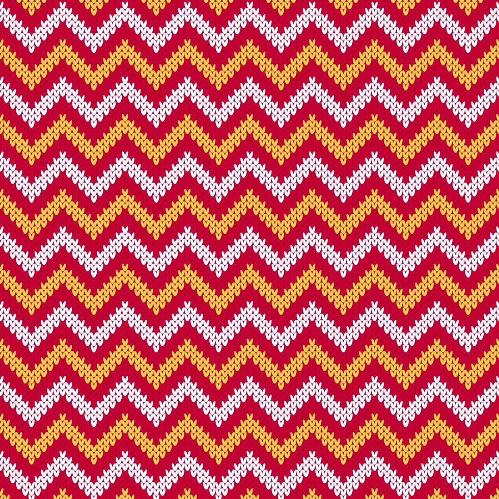 Red knitted Christmas sweater chevron stripe seamless pattern. vector