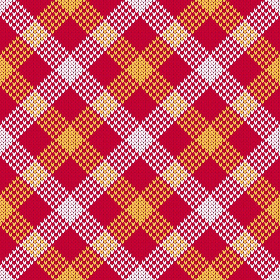 Red plaid Christmas sweater knitted seamless pattern. vector