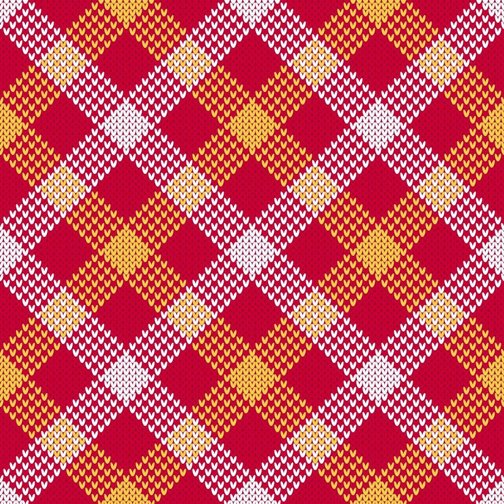 Red plaid Christmas sweater knitted seamless pattern. vector