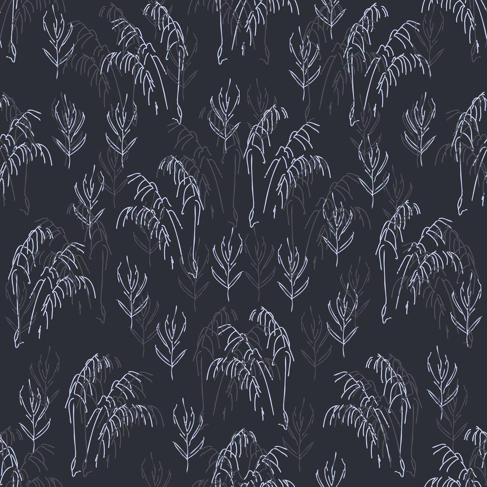 Seamless pattern with dry grass branches in line art style. Vector illustration.