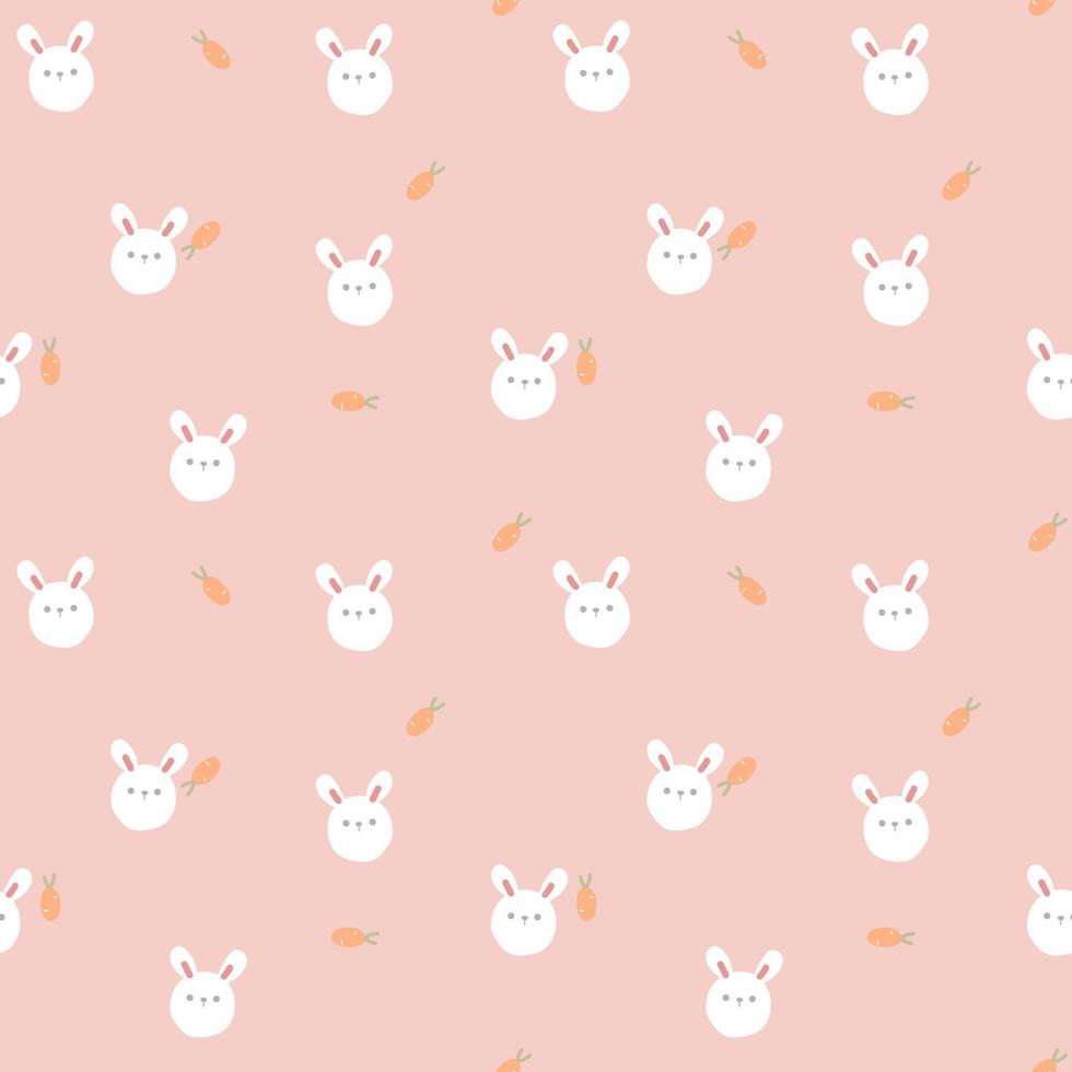 seamless cute animal pet bunny rabbit head repeat pattern with carrot  in pink background, flat vector illustration cartoon charater design