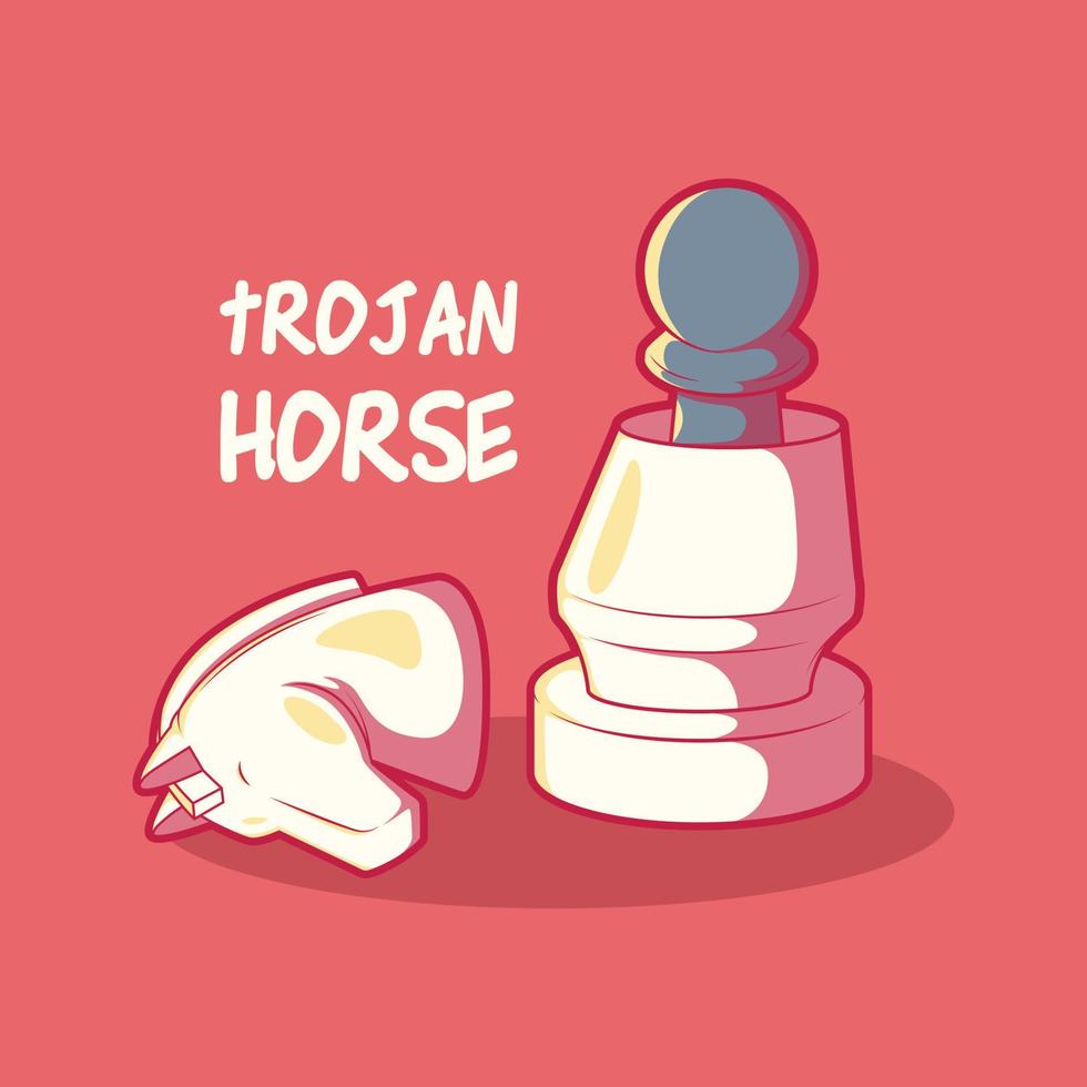 Trojan horse chess vector illustration. Strategy, intelligence design concept.