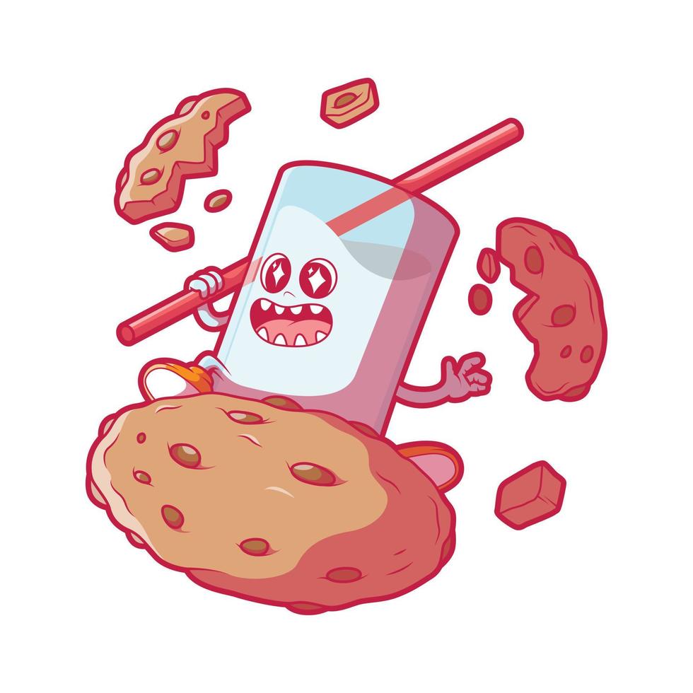 Milk and Cookies vector illustration. Food, funny, brand design concept.