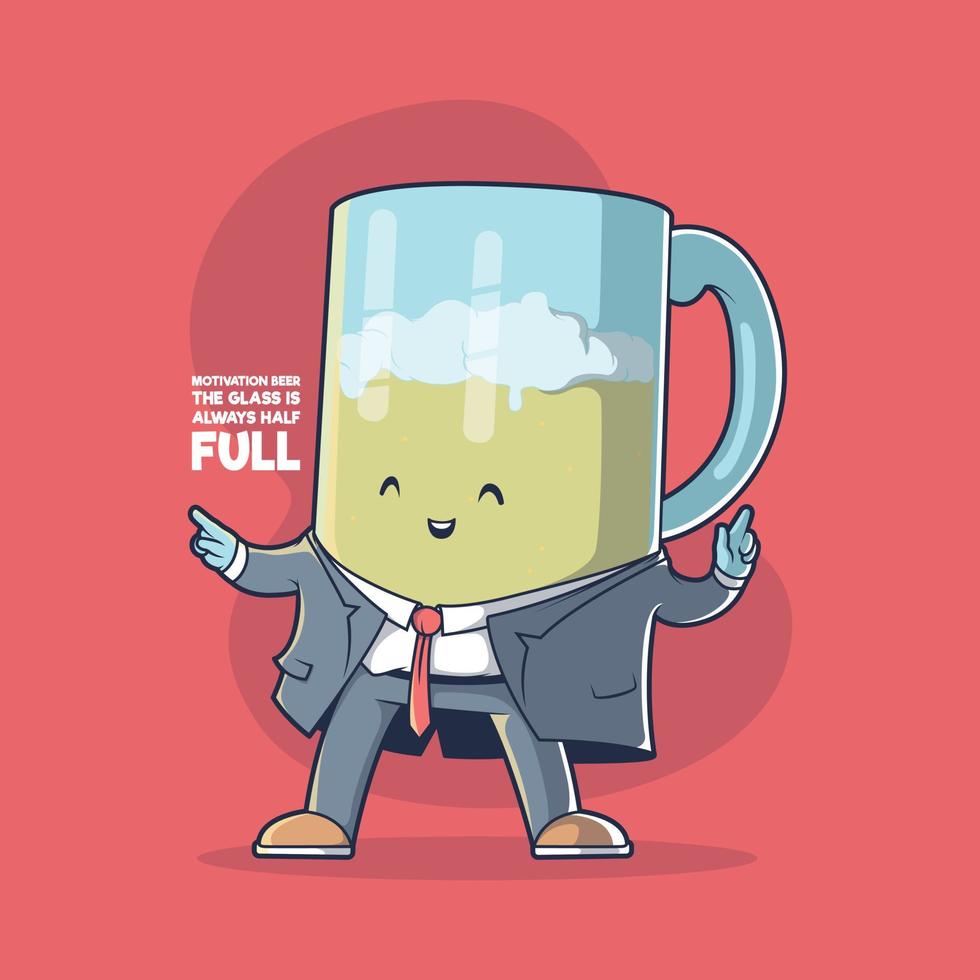 Beer mug motivational character vector illustration. Motivation, drinks, funny design concept.