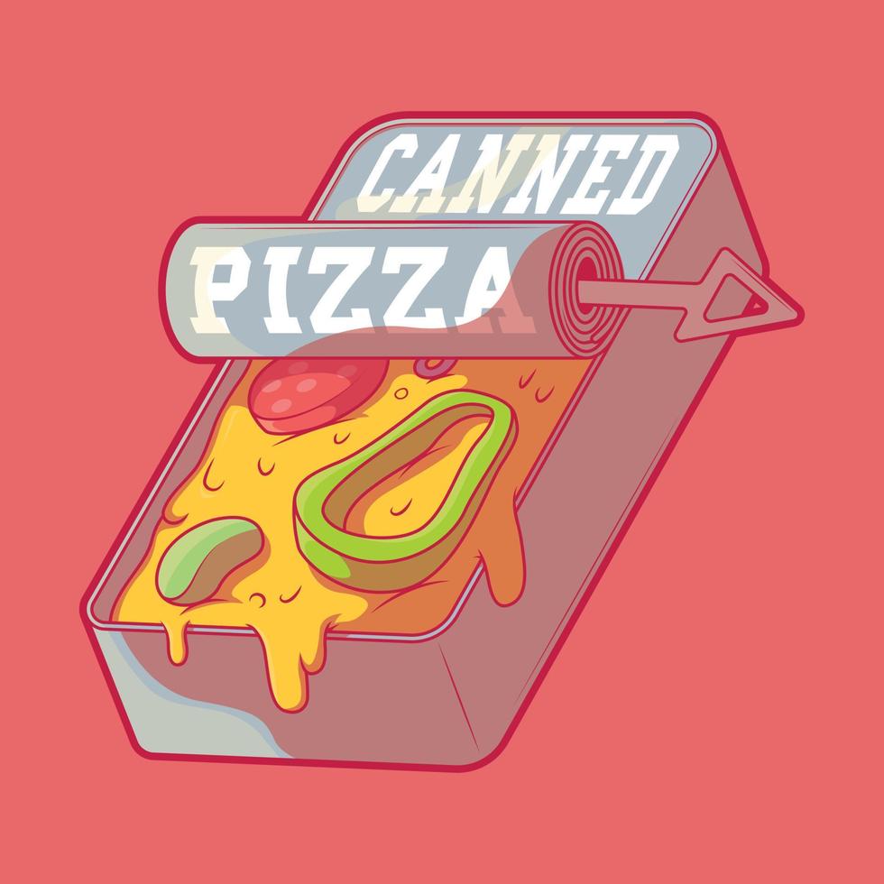 Canned Pizza vector illustration. Fast food, funny design concept.