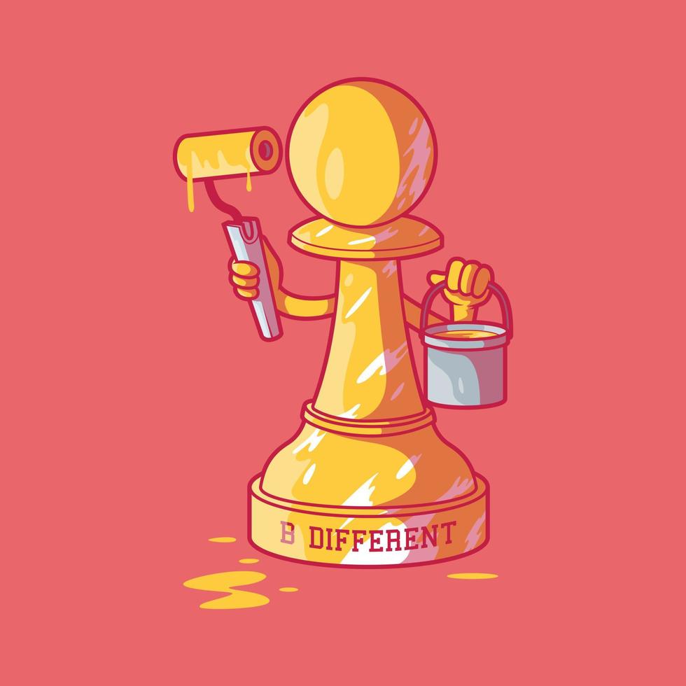 Chess Pawn being different using paint vector illustration. Motivation, inspiration, funny design concept.