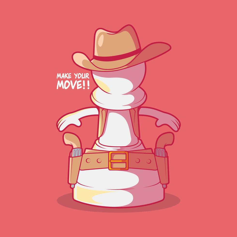 Chess pawn as a cowboy vector illustration. Game, strategy, motivation design concept.
