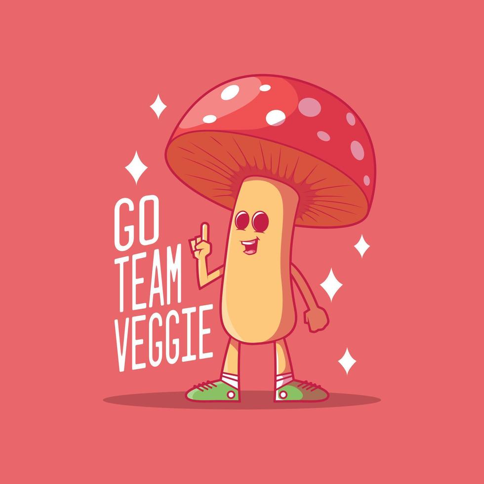 Cool veggie mushroom character vector illustration. Health, food, lifestyle design concept.
