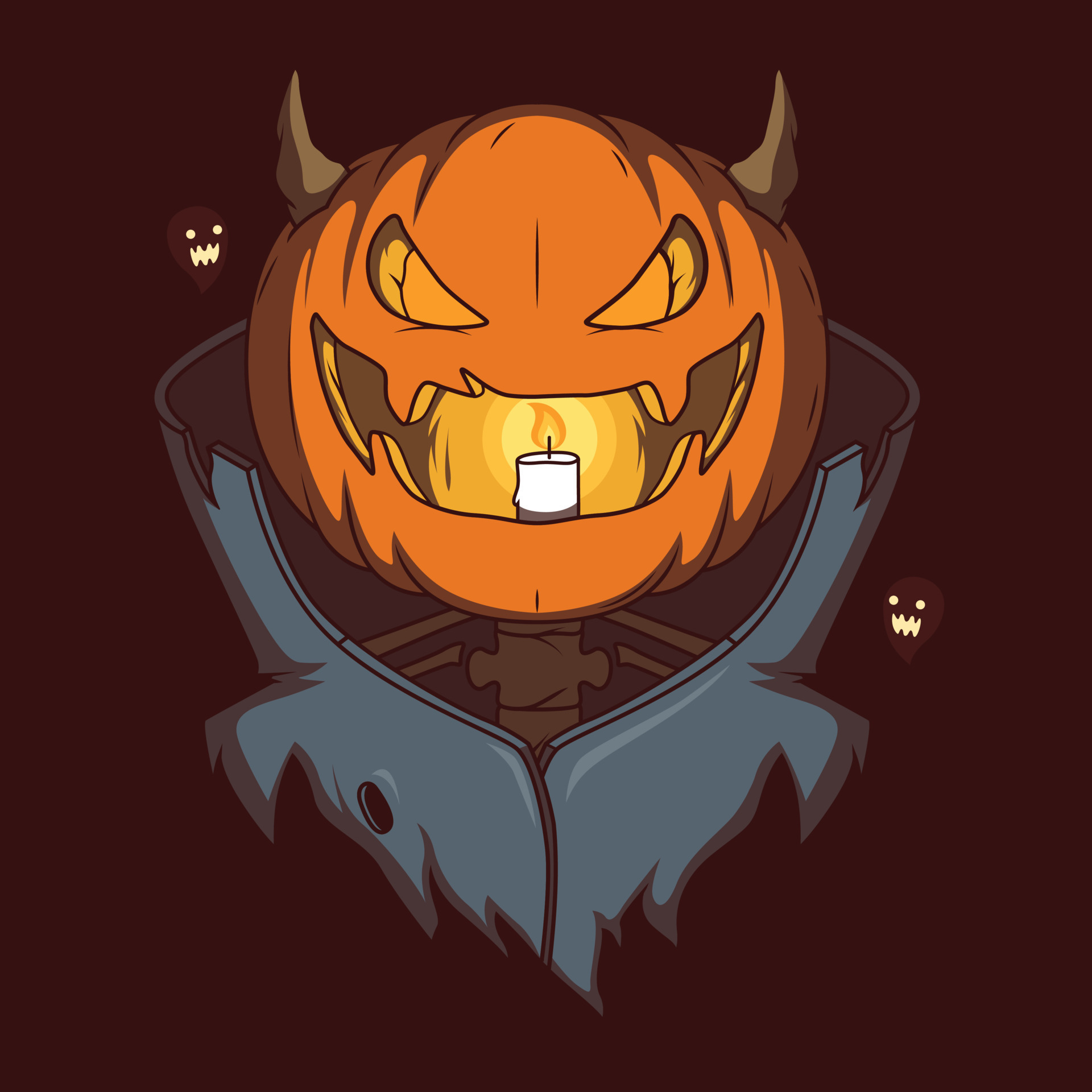 Premium Vector  Halloween vampire cartoon with pumpkin mask at night  design, holiday and scary theme illustration