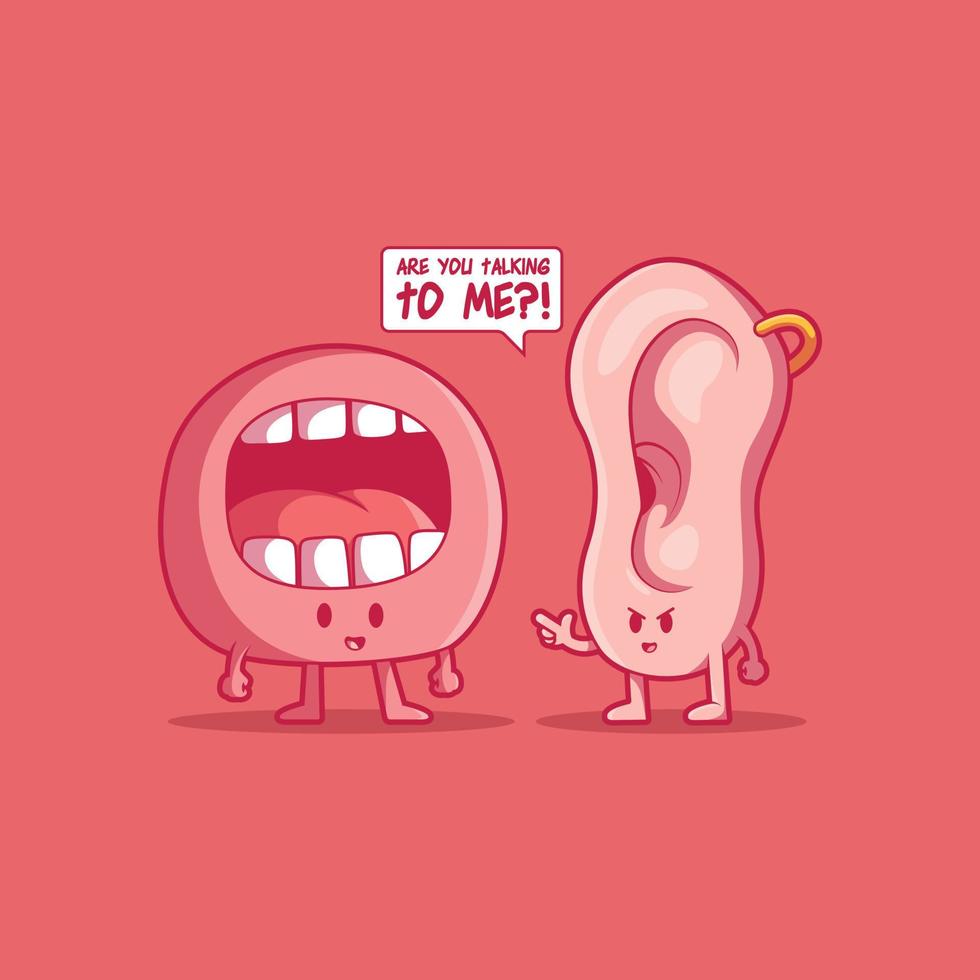 Mouth and ear character vector illustration. Concept, funny design concept.
