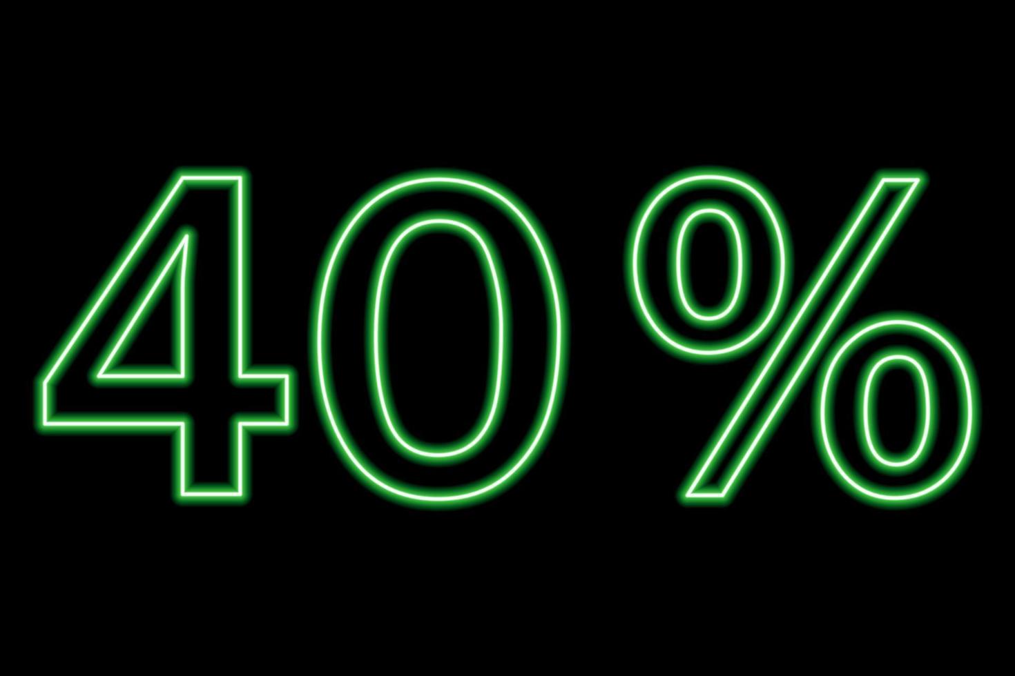 40 percent inscription on a black background. Green line in neon style. vector