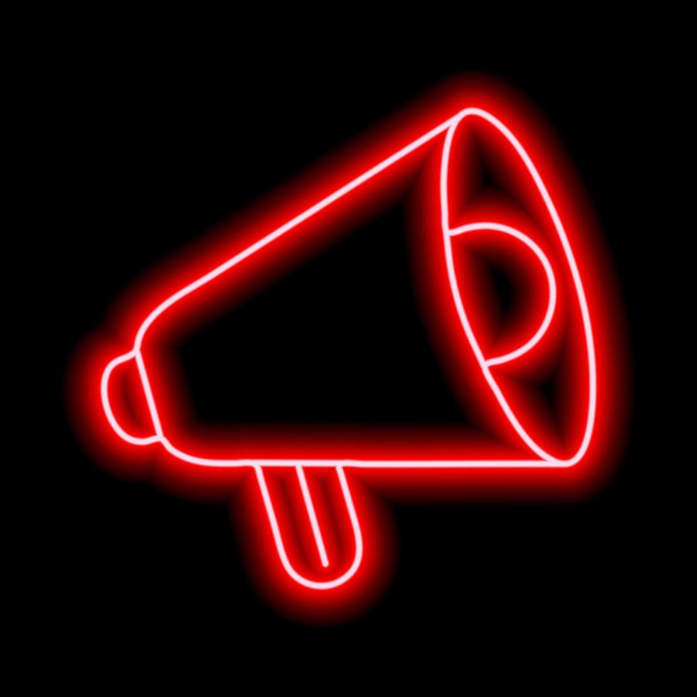 Red neon speaker on a black background. Outline. Minimalistic illustration vector