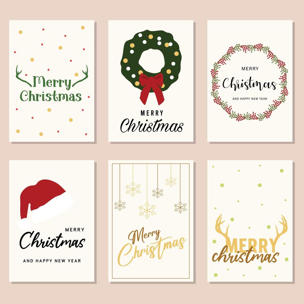 Merry Christmas and Happy New Year greeting cards. vector